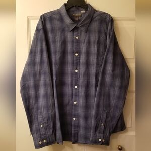 John Bartlett Consensus Men's Dress Shirt Blue Light Plaid Print Size XXL EUC!